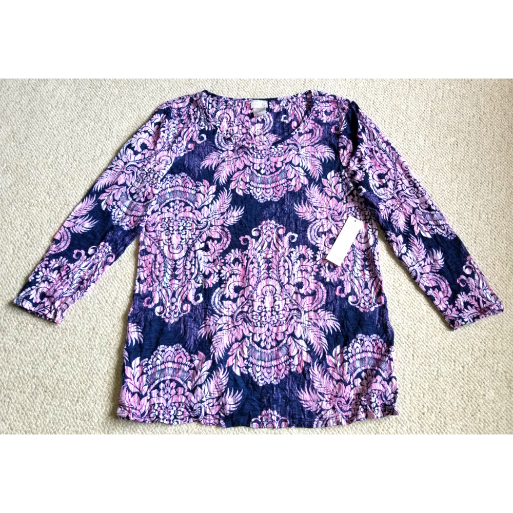 NWT Womens Top-CHICO'S-ZENERGY-'Purple Petunia' knit 'Crushed Damask'-00 (0/2)